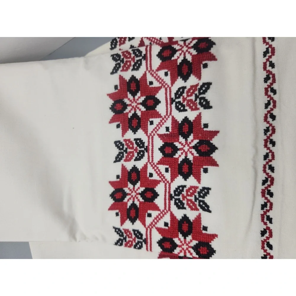 Hand Embroidered Pillowcase Set Ethnic Folk Cover Red Black 29